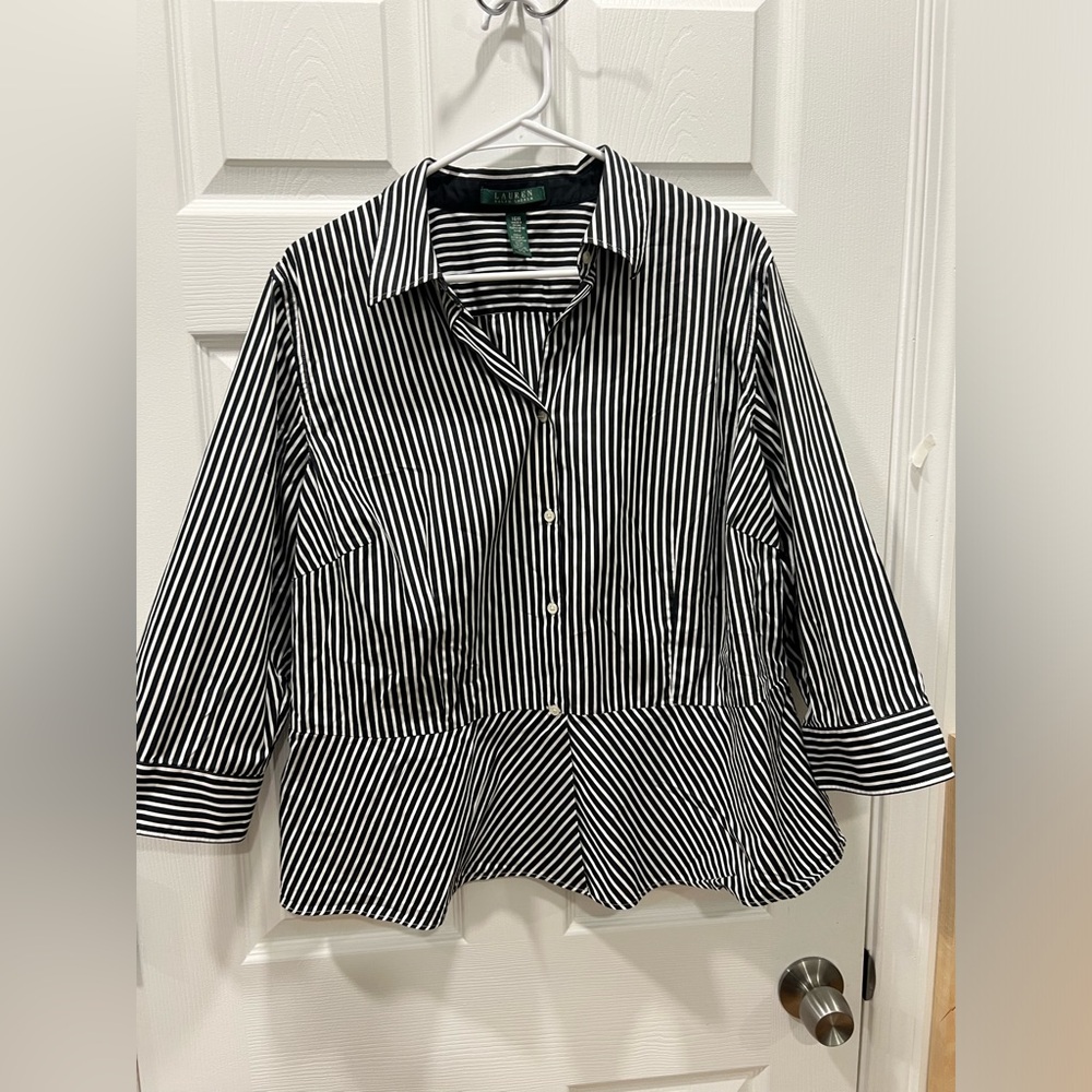 LAUREN RALPH LAUREN Women's Striped Blouse, Black / White, size 16